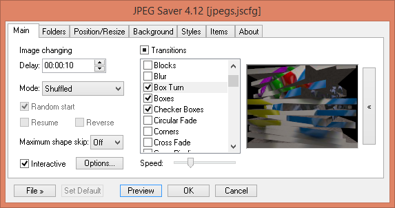 JPEG Saver 4.12 main configuration options